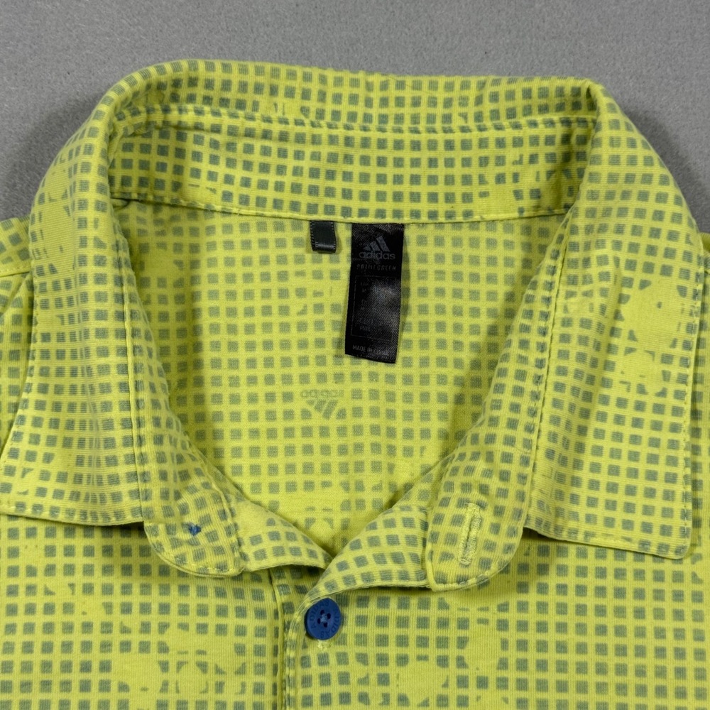 Adidas Golf Polo Shirt Mens Large Lime Green Yellow Grid Print Short Sleeve - Picture 3 of 9